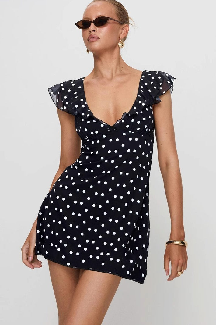Polka Dot Mesh A-Line Mini Dress Main image