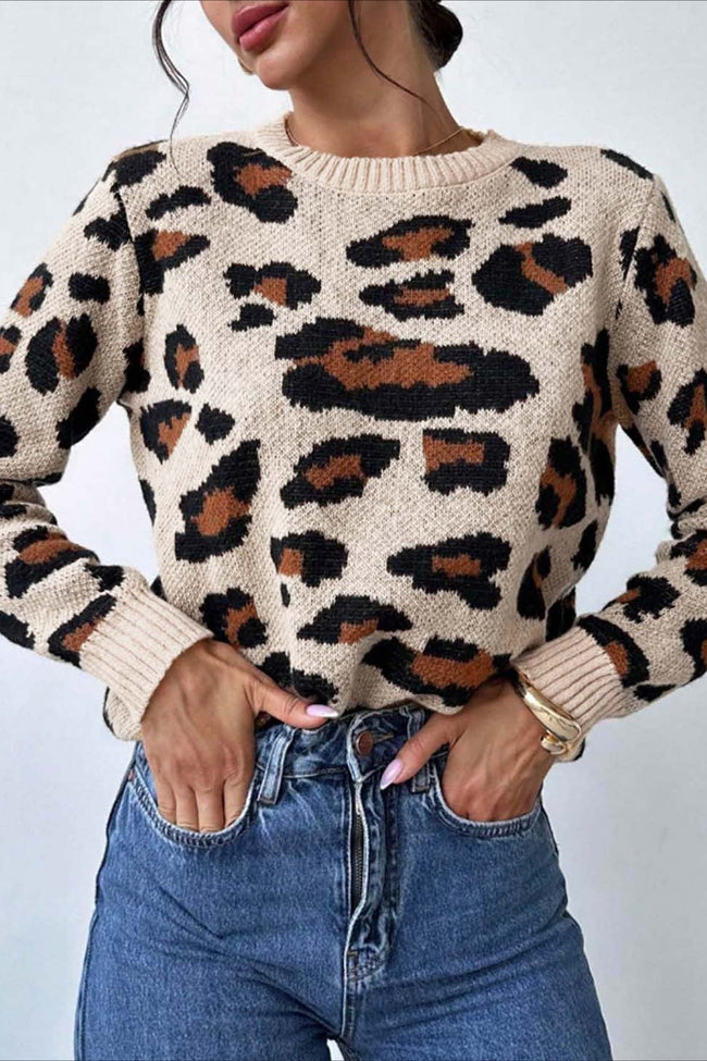 Colorblock Leopard Crewneck Sweater Brown / S Main image