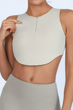 Sports Style Zip Front Crop Top
