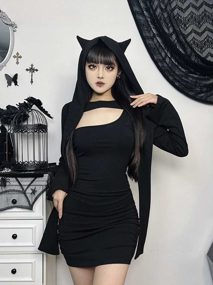 Wasteland Kitten Hollow Out Sleeve Folds Bodycon Dress