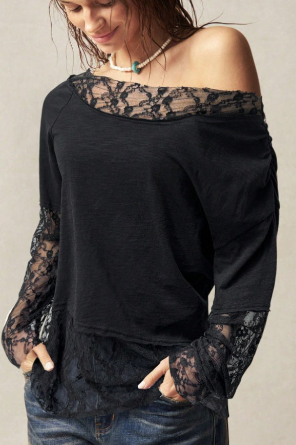 Bohemian Asymmetrical Lace Long Sleeve Tee