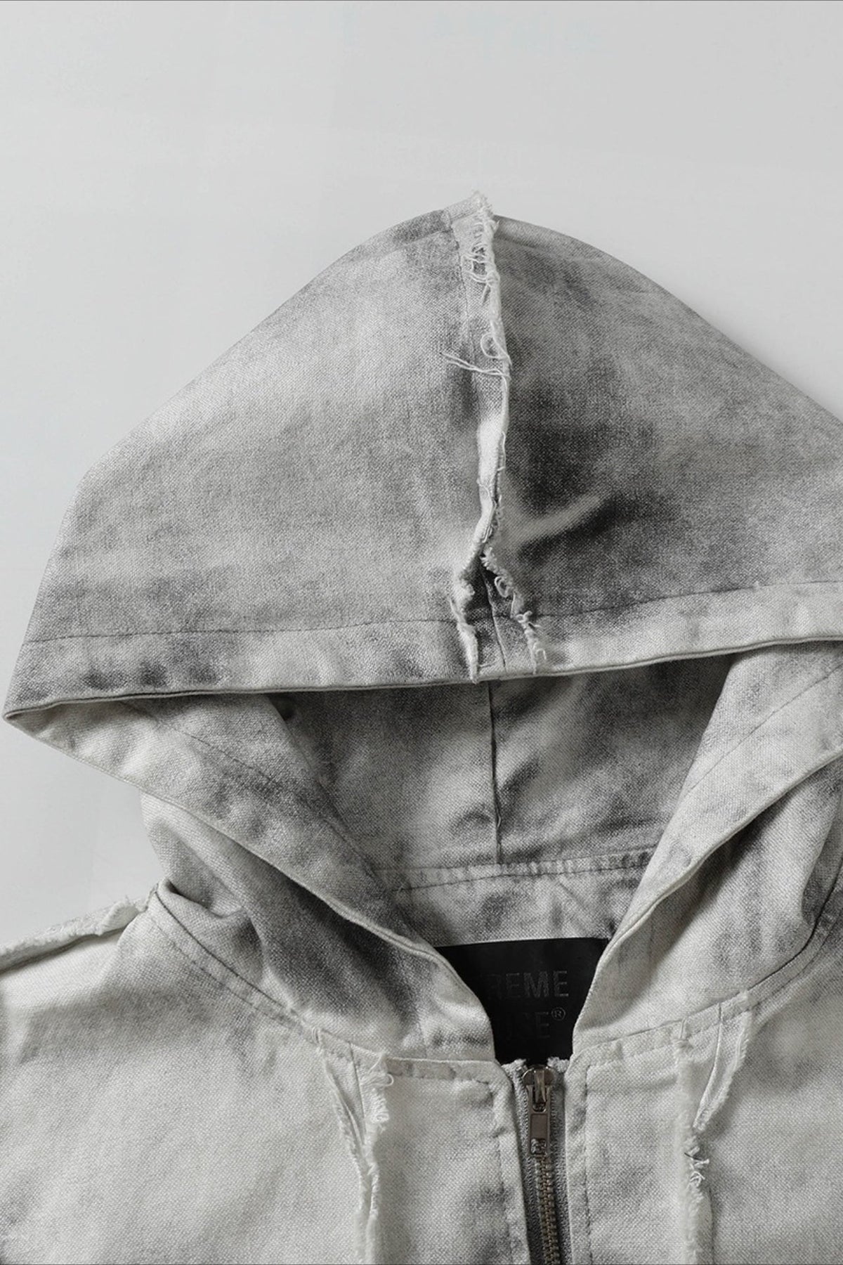 Washed Raw Seam Zip Up Jacket