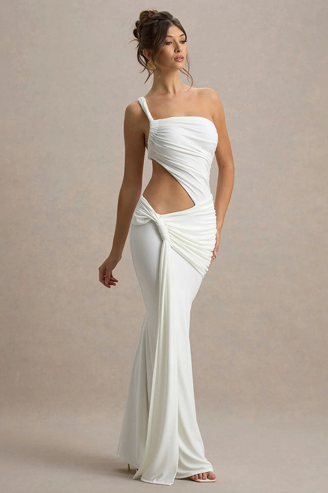 One Shoulder Ruched Bodycon Vacation Dress Main image
