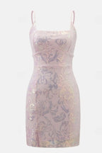 Floral Sequin Square Neck Cocktail Dress
