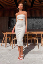 Adelaide Stripe Cutout Charming Rib Midi Tube Dress S / 8#