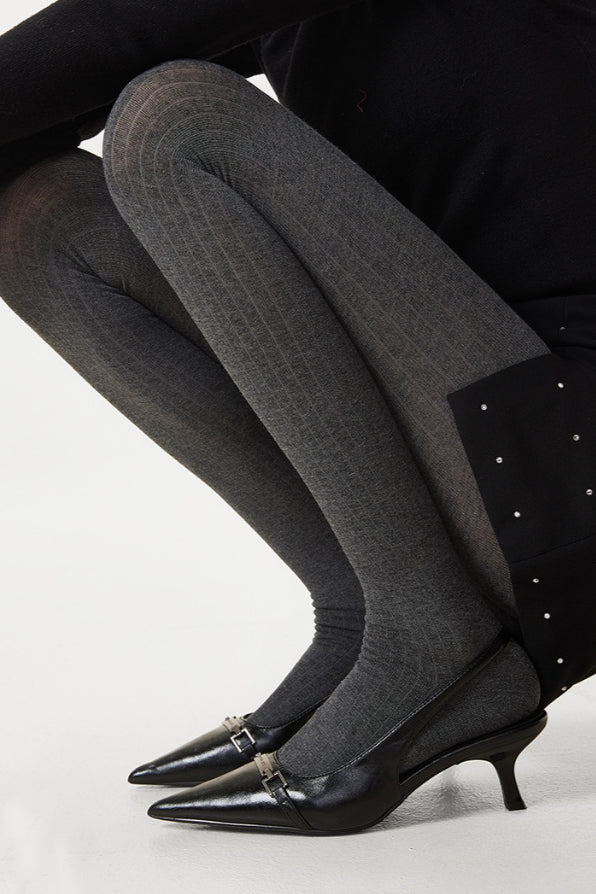 High Waist Solid Slimming Vertical Stripe Tights Main image