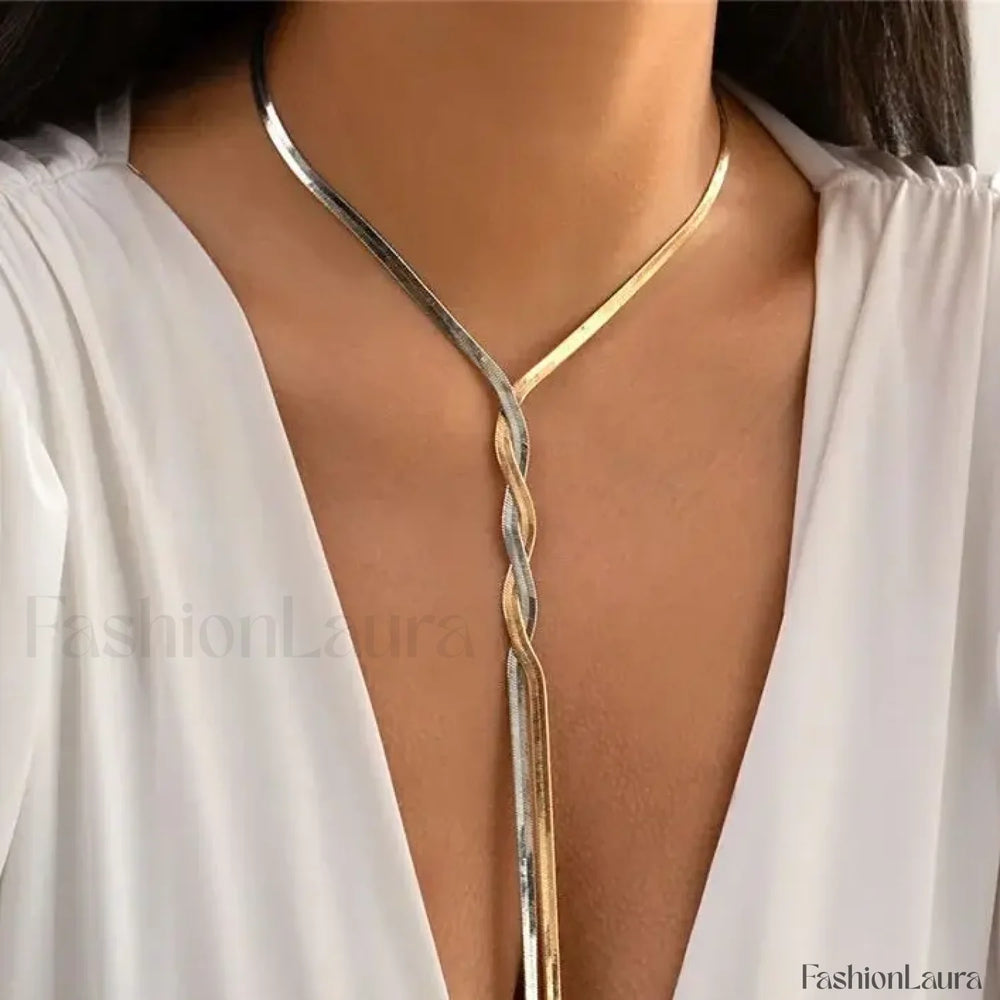 Adjustable Flat Temperament Weave Link Chest New Necklace