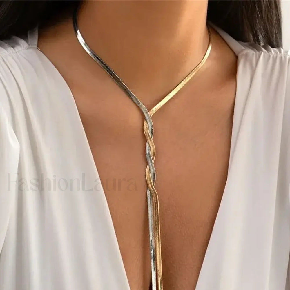 Adjustable Flat Temperament Weave Link Chest New Necklace