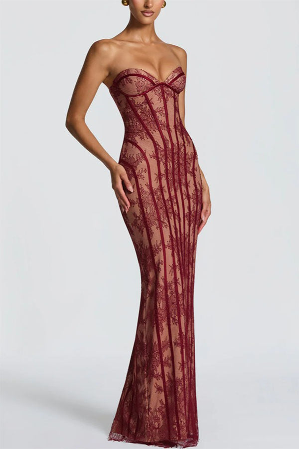 Strapless Lace Corset Column Formal Dress