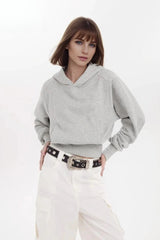 Minimalist Solid Color Cotton Hooded Hoodie Grey / M