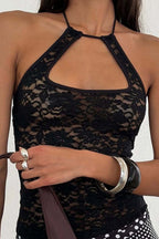 Black Lace Tie Backless Sexy Halter Top