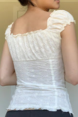 Lace Trim V Neck Button Front Slim Blouse