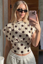 Polka Dot Waist Cinched Slim Crop Top