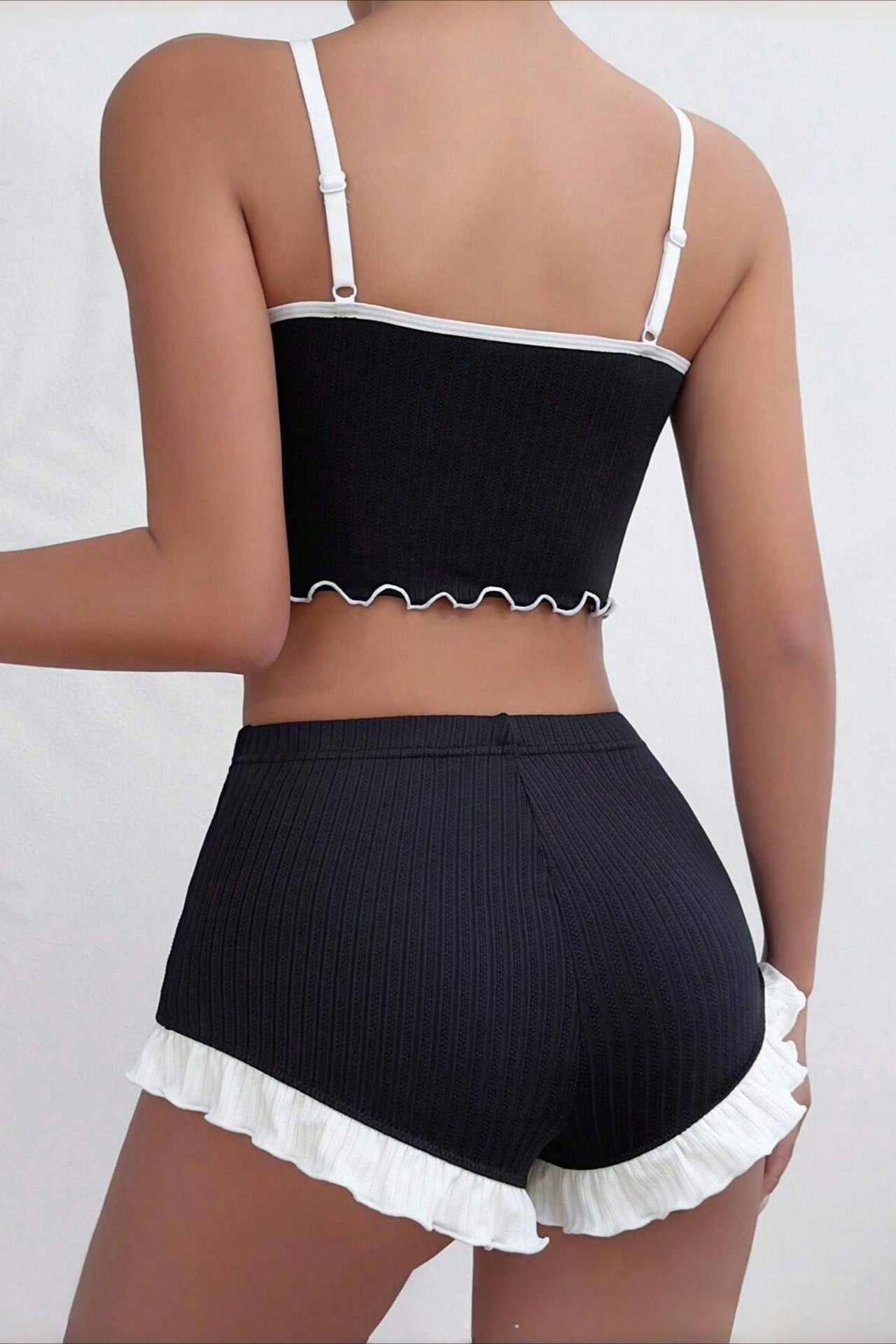 Lace Patchwork Cami Frill Shorts Set Secondary image