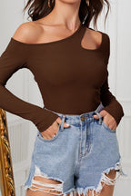 Slanted Neckline Bodycon Knit Top