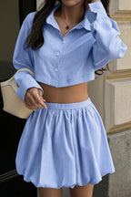 Blue White Stripe Bubble Hem Skirt Set