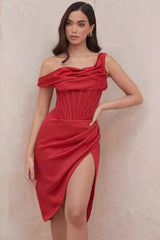 One Shoulder Asymmetric Slit Party Dress