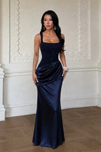 Square Neck Ruched Satin Formal Dress