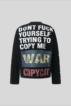Rebel Typography Waffle Oversized Long Sleeve Tee