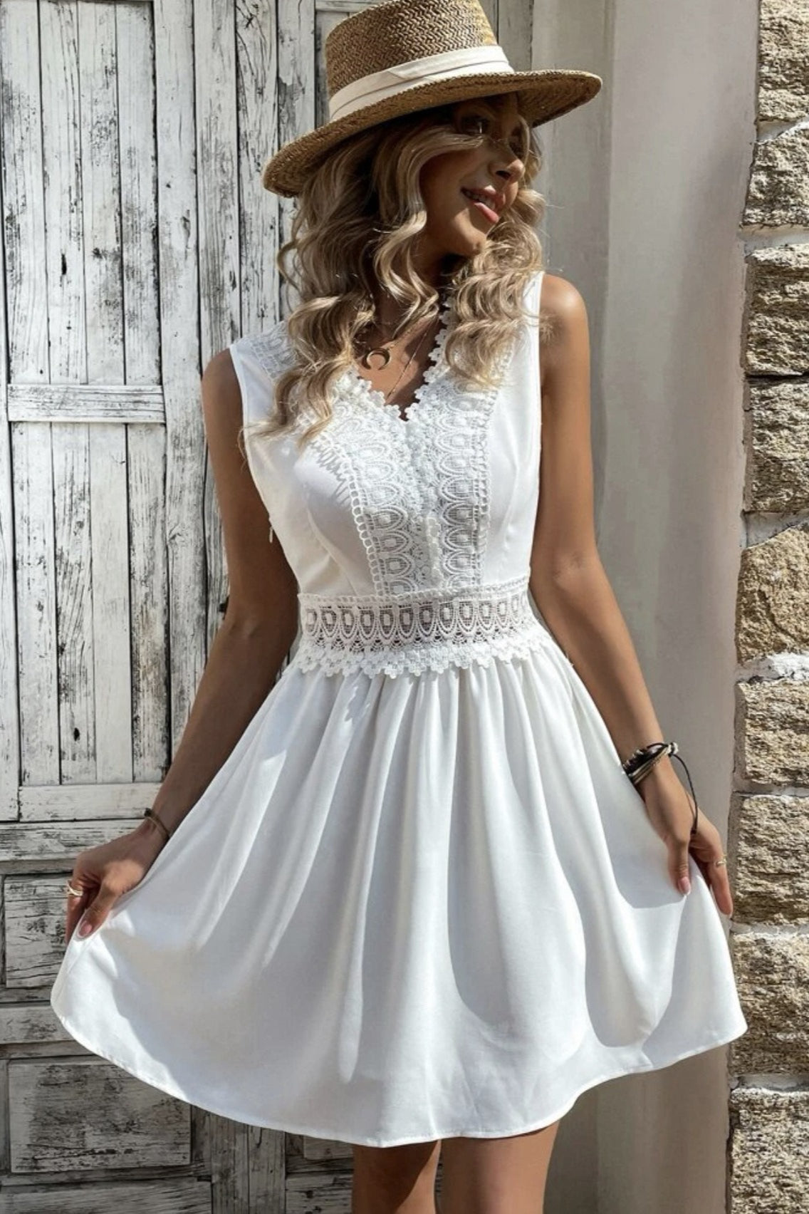 Patchwork Lace Short A-Line Boho Dress Main image