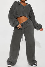 Cropped Zip Sweatshirt Two Piece Set