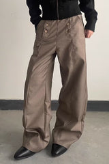 Casual Double Breasted Relaxed Wide Leg Pants