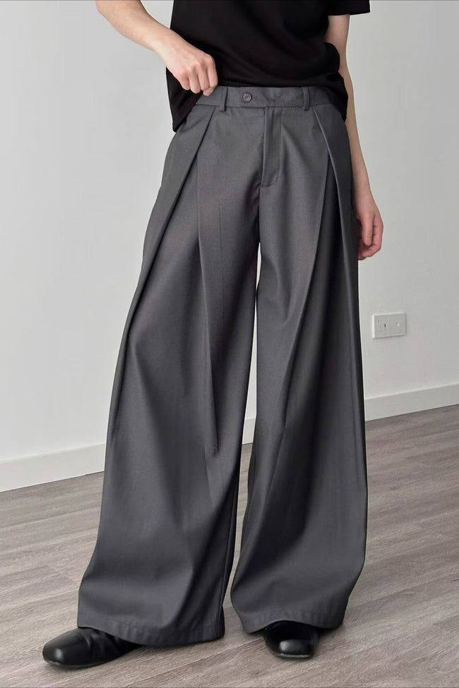 Casual 3D Pleat A-Line Wide Leg Pants Main image