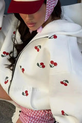 Aesthetic Cherry Print Hoodie White / S