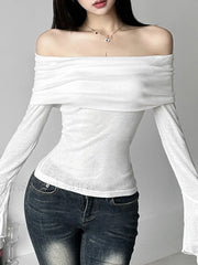 Aesthetic Slash Neck Long Sleeve Tee