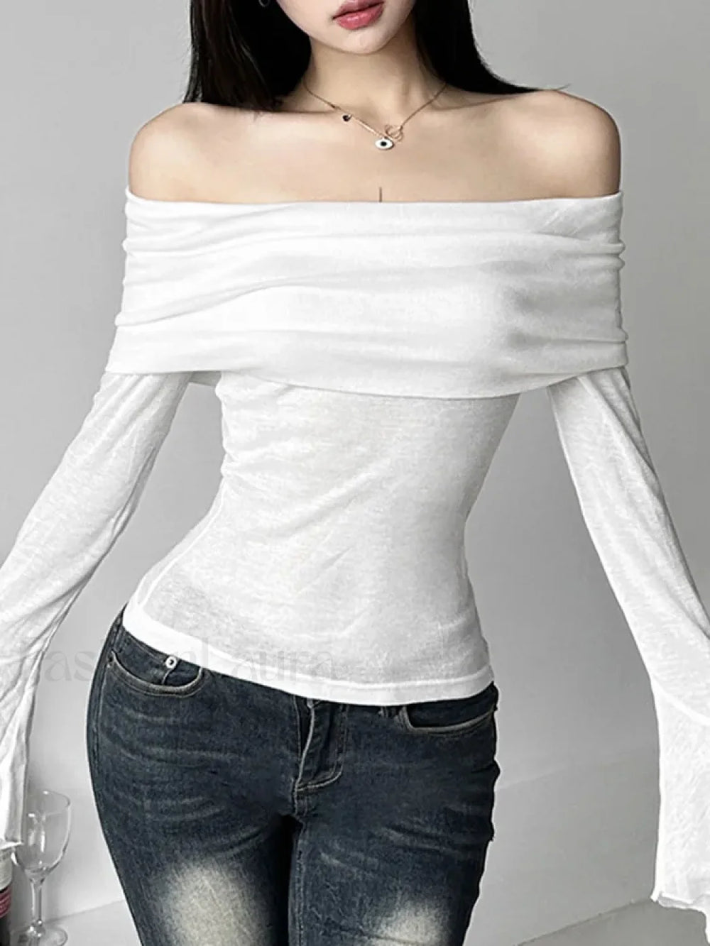 Aesthetic Slash Neck Long Sleeve Tee