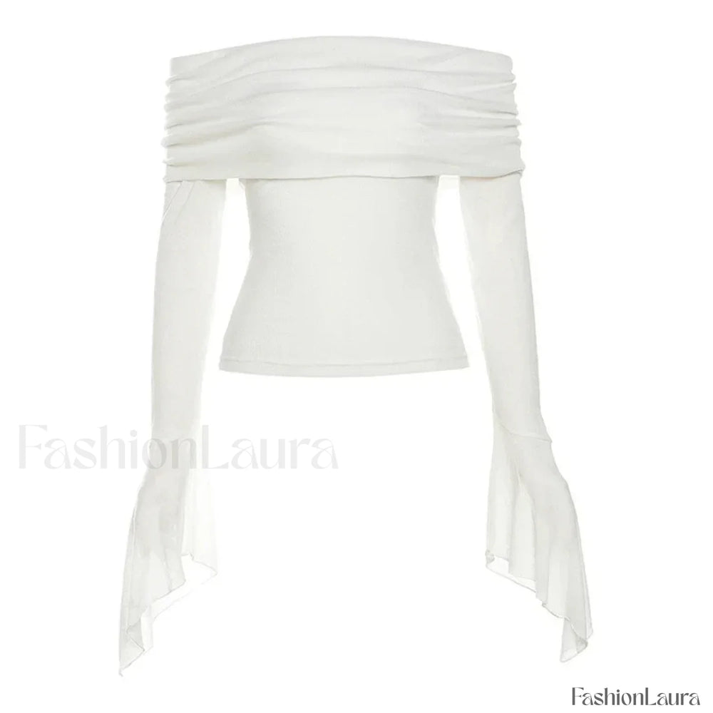 Aesthetic Slash Neck Long Sleeve Tee WHITE / S