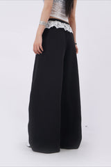 Lace Insert Ruffle Wide Leg Pants