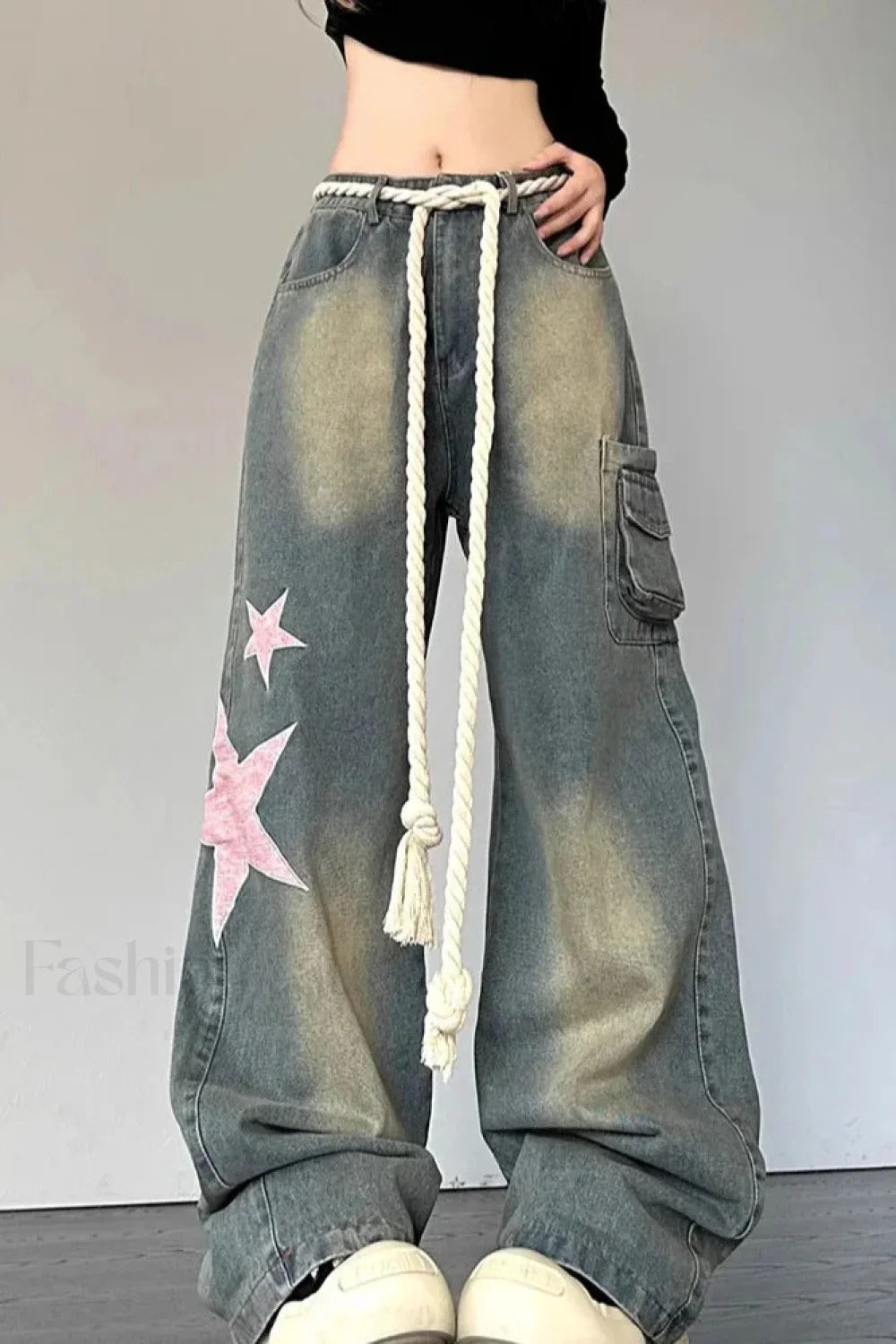 Wide Leg Patchwork Heart Jeans Main image