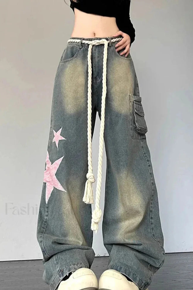 Wide Leg Patchwork Heart Jeans Main image