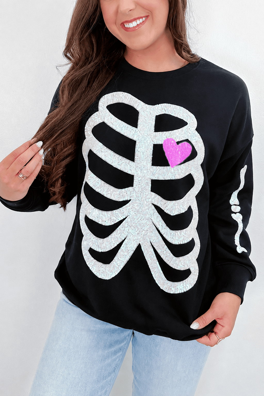 Sequin Skeleton Crew Neck Sweatshirt