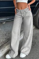 Vintage Low Rise Washed Straight Leg Jeans