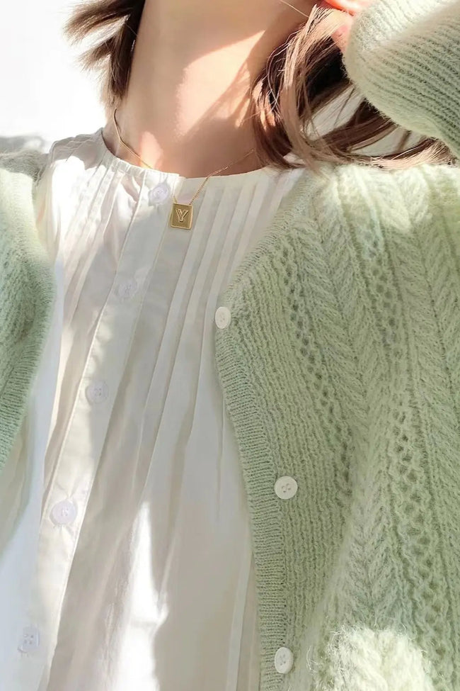 Lightweight Hollow Knit Vest Cardigan Green / One Size Main image