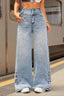 Side Button High Rise Loose Wide Leg Jeans