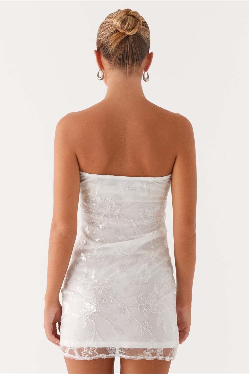 Strapless Sequin Embroidery Bodycon Mini Floral Dress