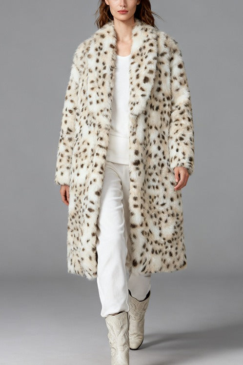 Leopard Print Faux Fur Notch Collar Overcoat Main image