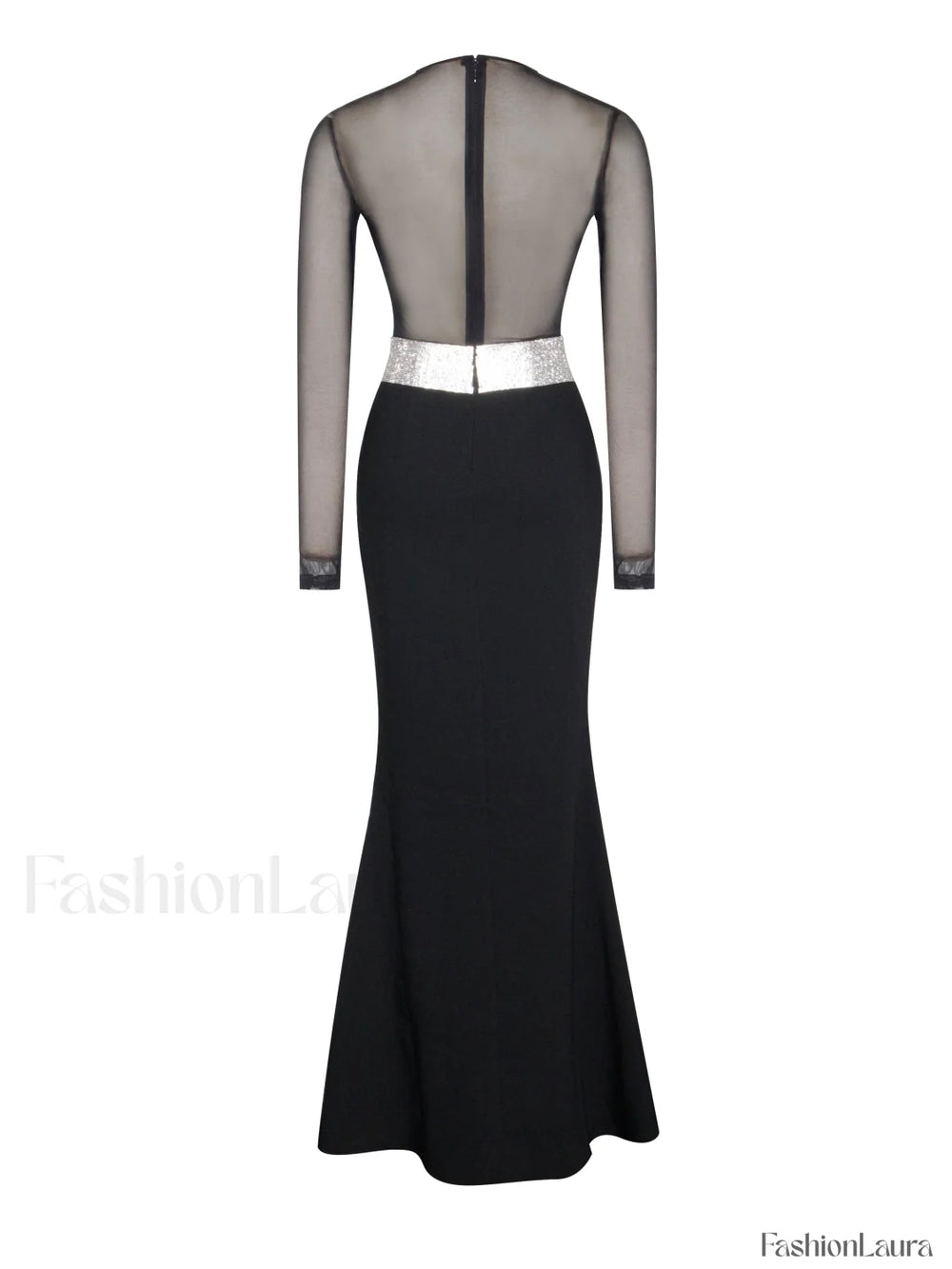 Aggie Black Sheer Maxi Graceful Dress With Crystal Waist Trim Dresses