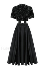 Aisha Sequin Bow Charming Lace Up Set S / Black