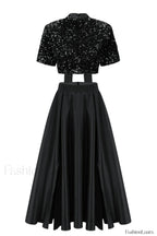 Aisha Sequin Bow Charming Lace Up Set S / Black