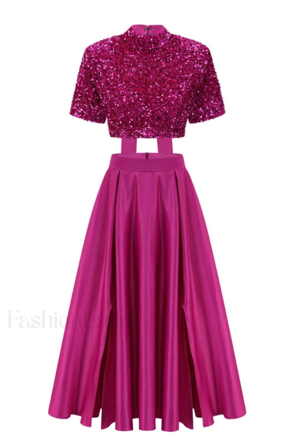 Aisha Sequin Bow Charming Lace Up Set S / Fuchsia