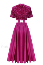 Aisha Sequin Bow Charming Lace Up Set S / Fuchsia