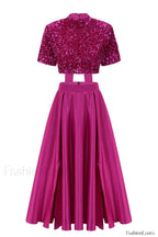 Aisha Sequin Bow Charming Lace Up Set S / Fuchsia