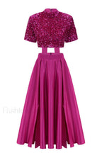 Aisha Sequin Bow Charming Lace Up Set S / Fuchsia