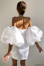 Alexandrine Puff Stylish Sleeve Mini Dress S / White