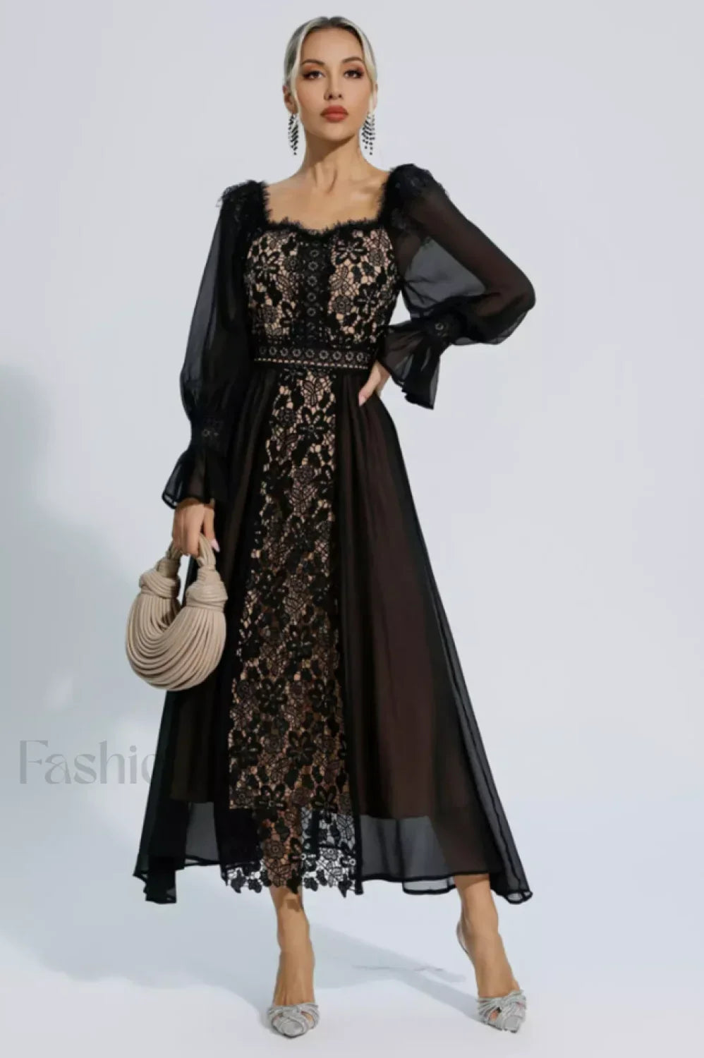 Aliana Floral Hollow Charming Long Sleeve Dress Main image