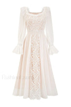 Aliana Floral Hollow Charming Long Sleeve Dress S / White